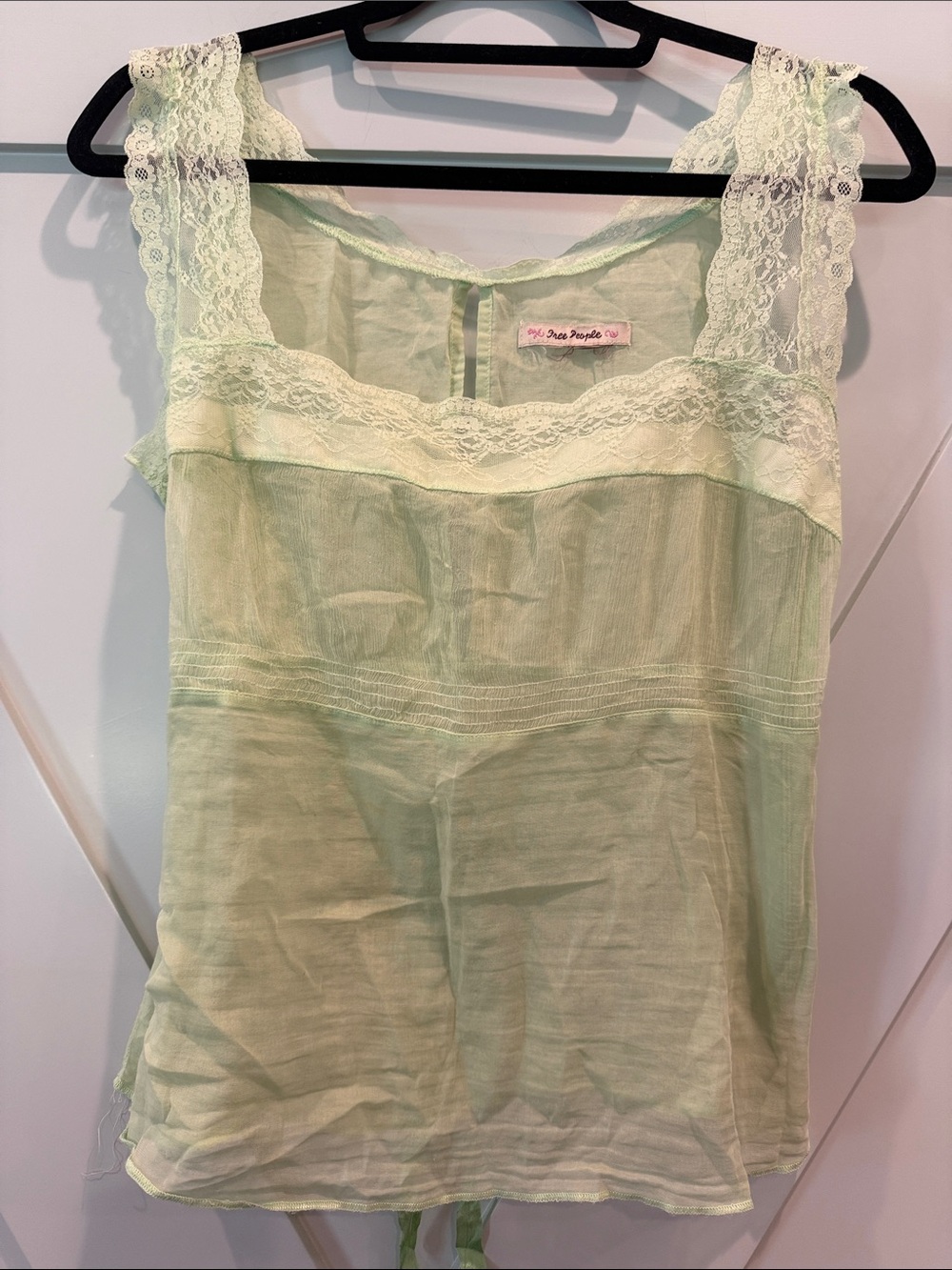 Free People Mint Sheer Lace-Trim Tank